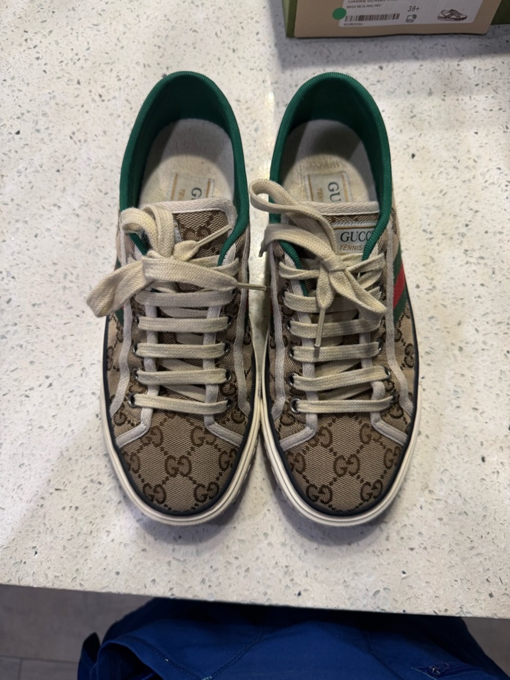 Gucci Beige Monogram Kids Sneaker with Green & Red Web Stripe - Picture 6 of 8